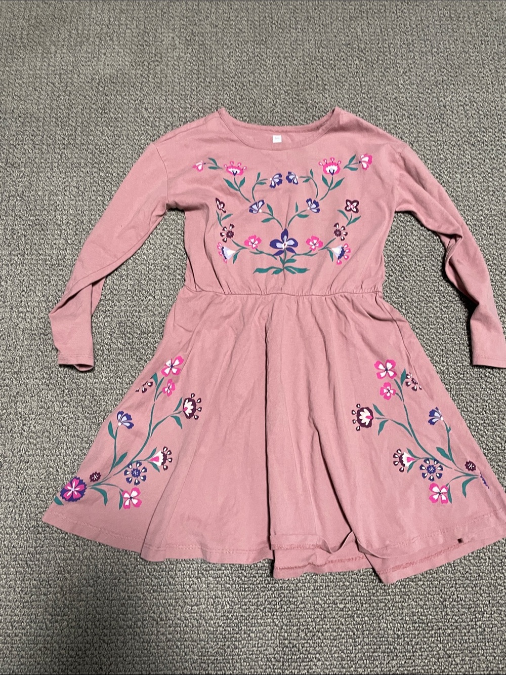 Tea Collection Dusty Pink Floral Embroidered Long-Sleeve Twirl Dress